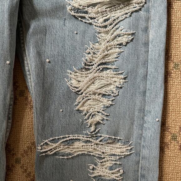 Jonathan Simkhai Embellished Pearl / Beaded distressed jeans NWOT 25 - Picture 3 of 12